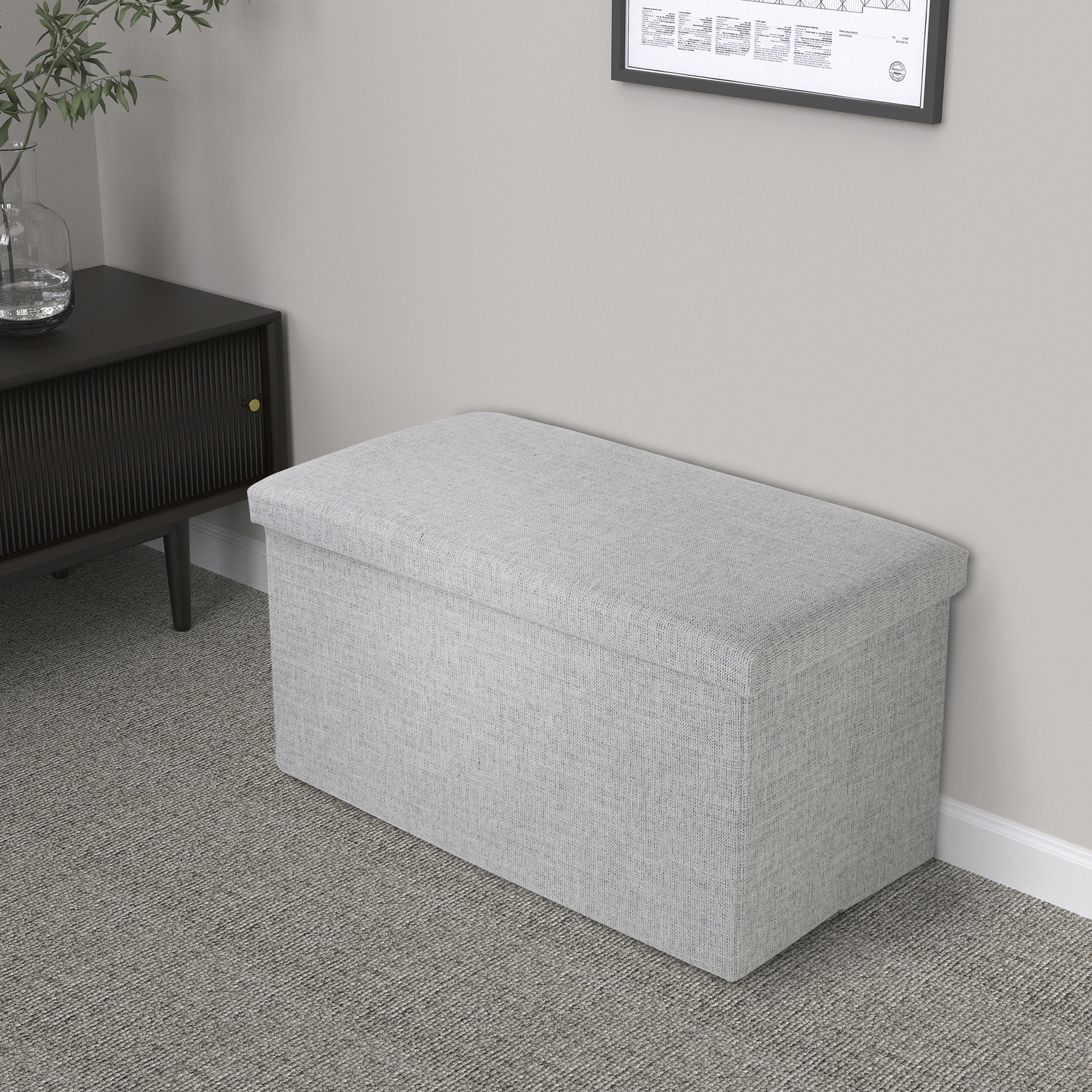 Linen Foldable Storage Ottoman