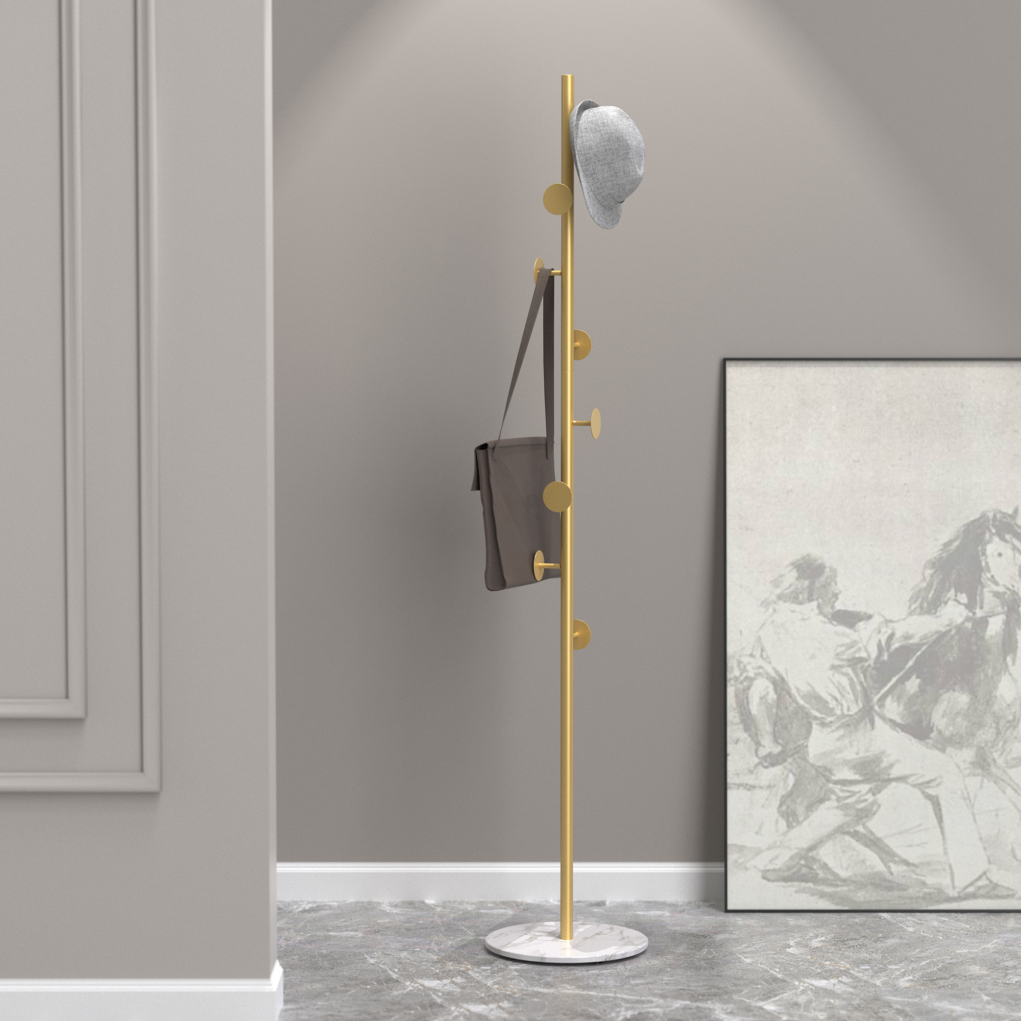 Free Standing Metal Coat Rack with Faux Marble Base