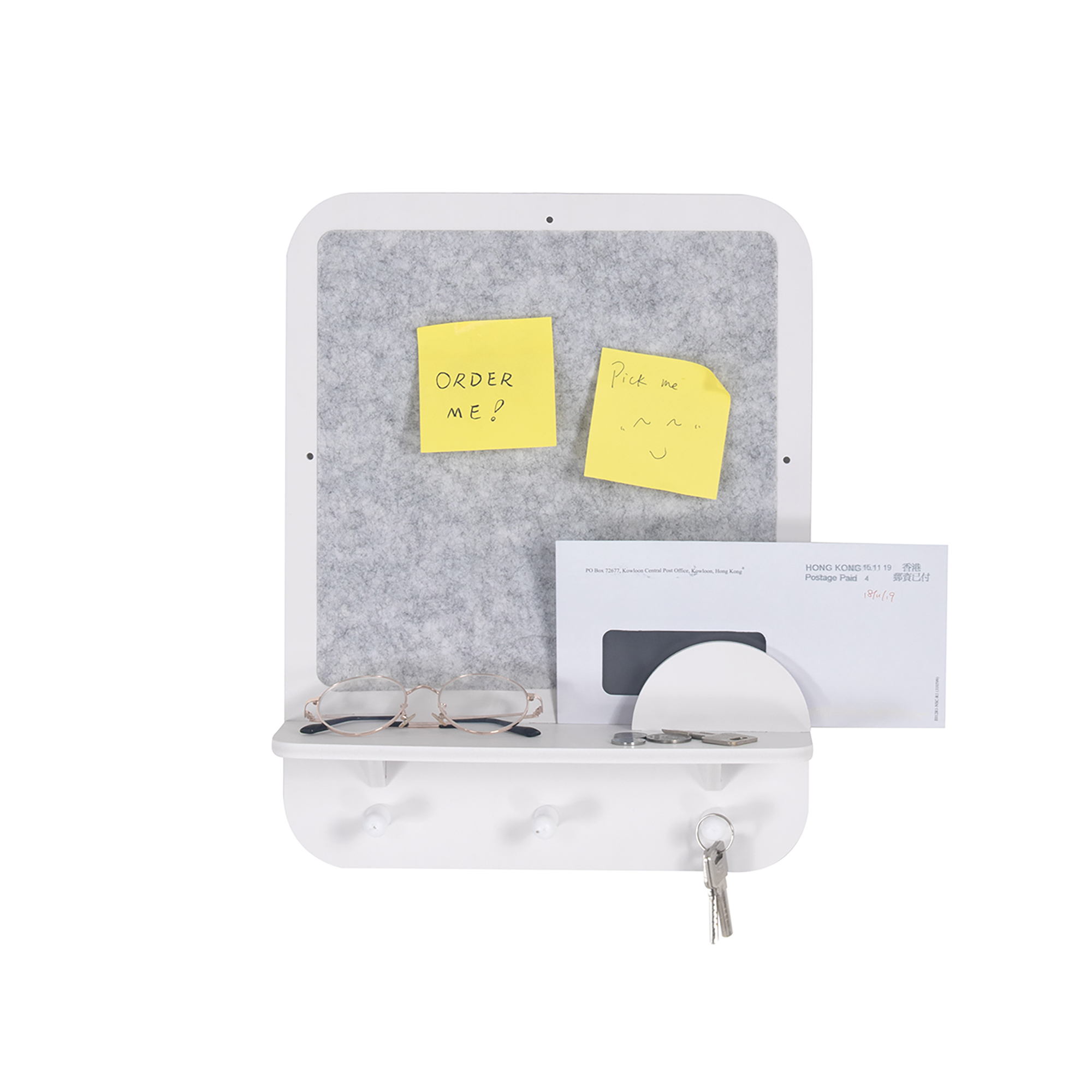 Wall Mounted Shelves with Felt Board and Hooks