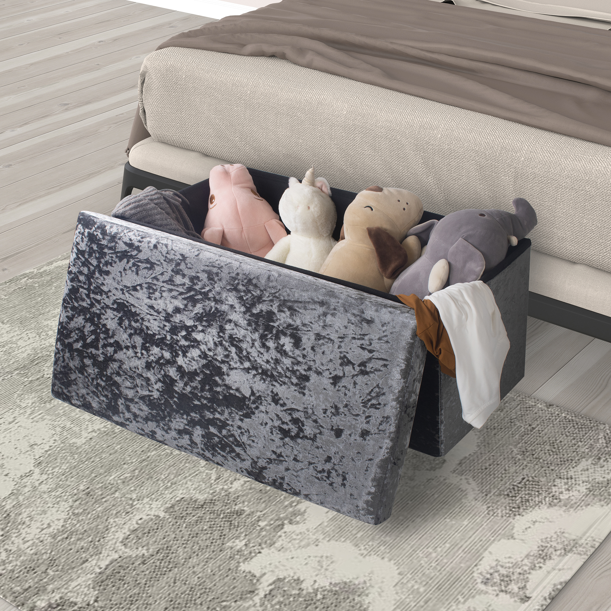 Crushed Velvet Foldable Storage Ottoman