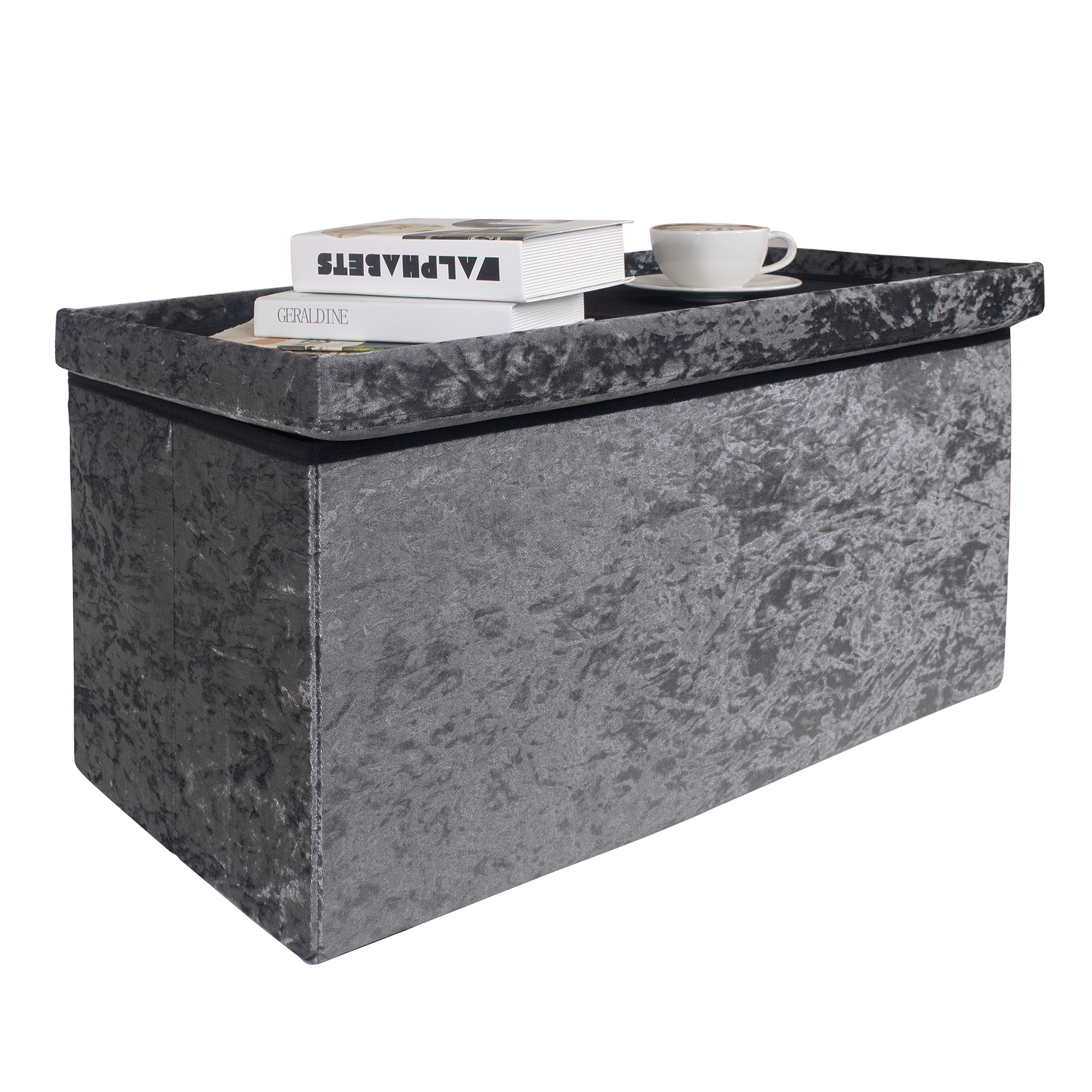 Crushed Velvet Foldable Storage Ottoman