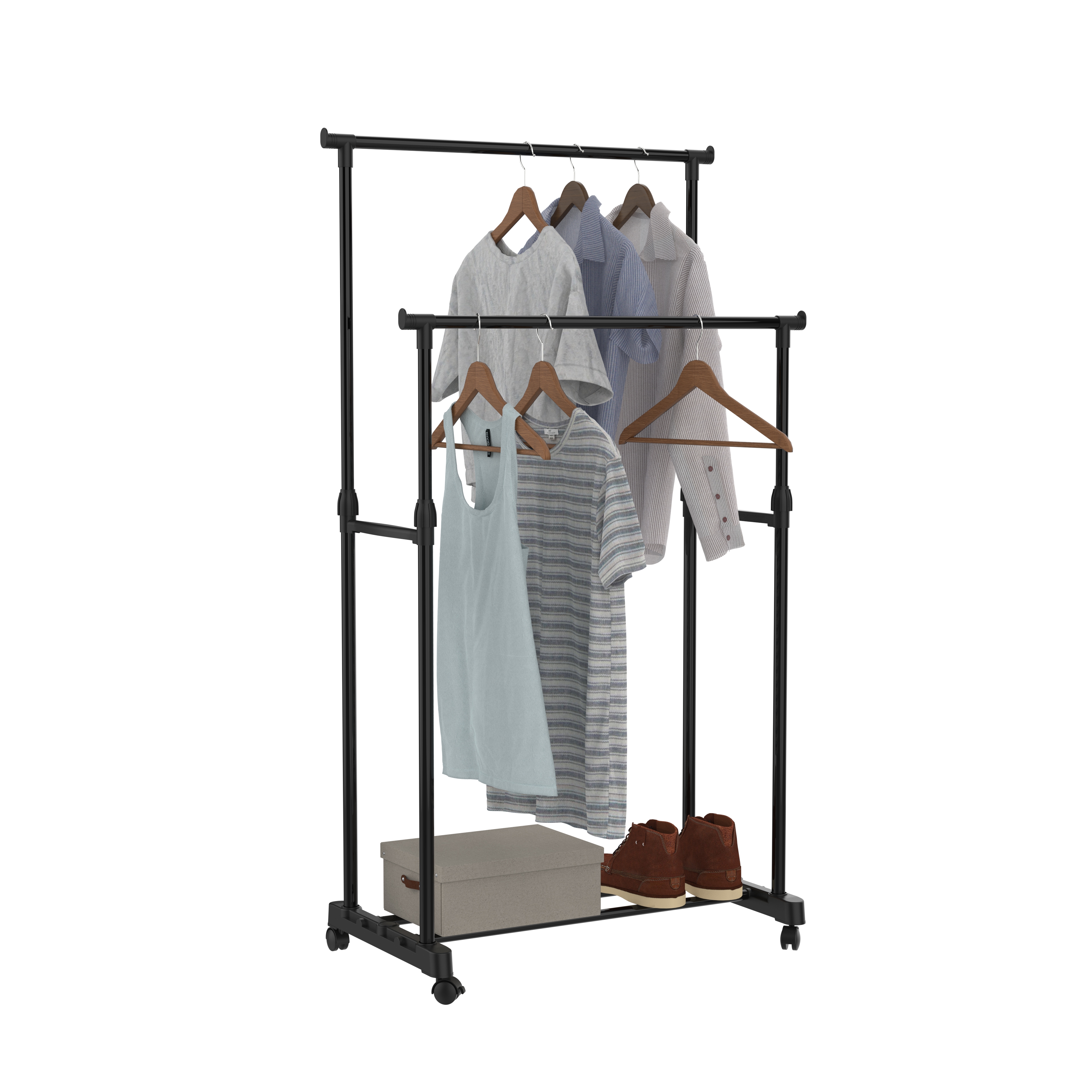 Adjustable Double Rail Garment Rack with Wheels