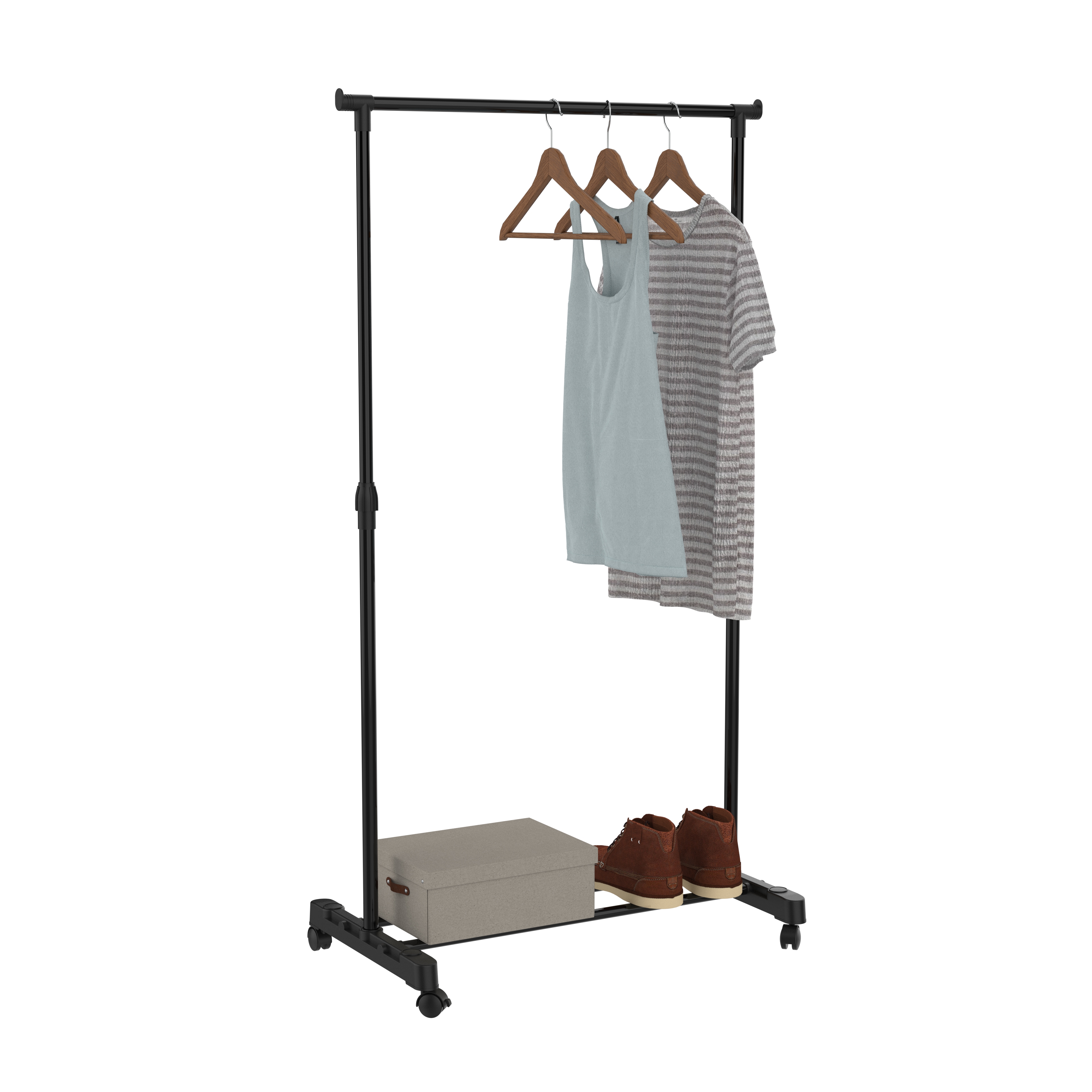 Adjustable Single Rail Garment Rack with Wheels