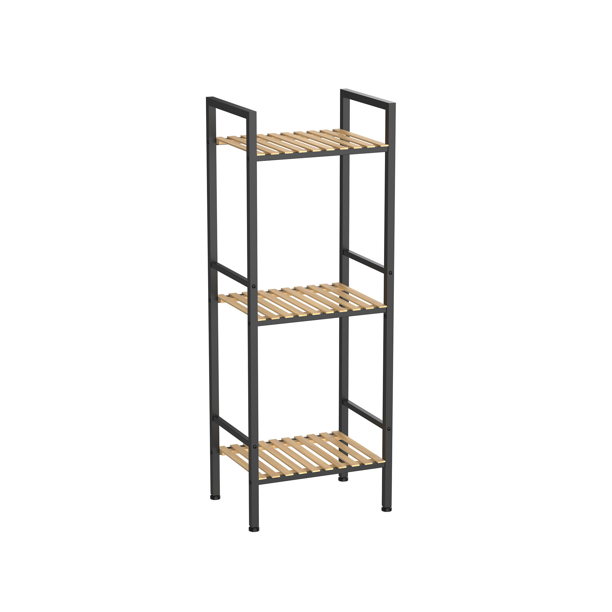 3-Tier Metal Storage Rack with Bamboo Shelves