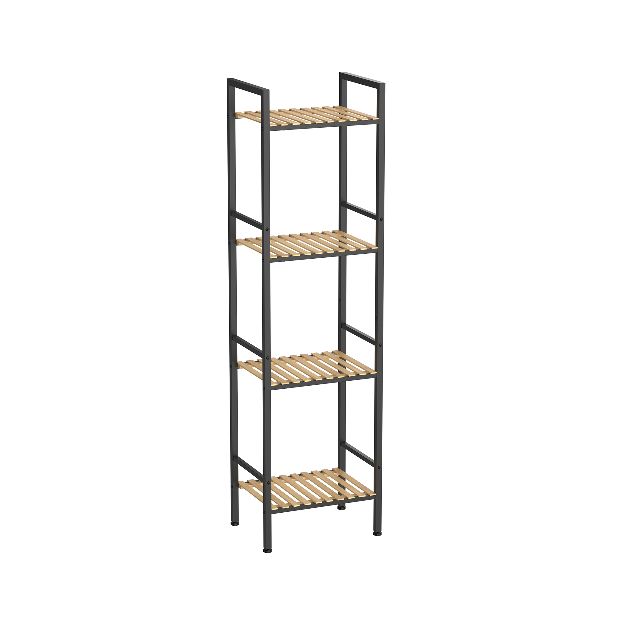 4-Tier Metal Storage Rack with Bamboo Shelves