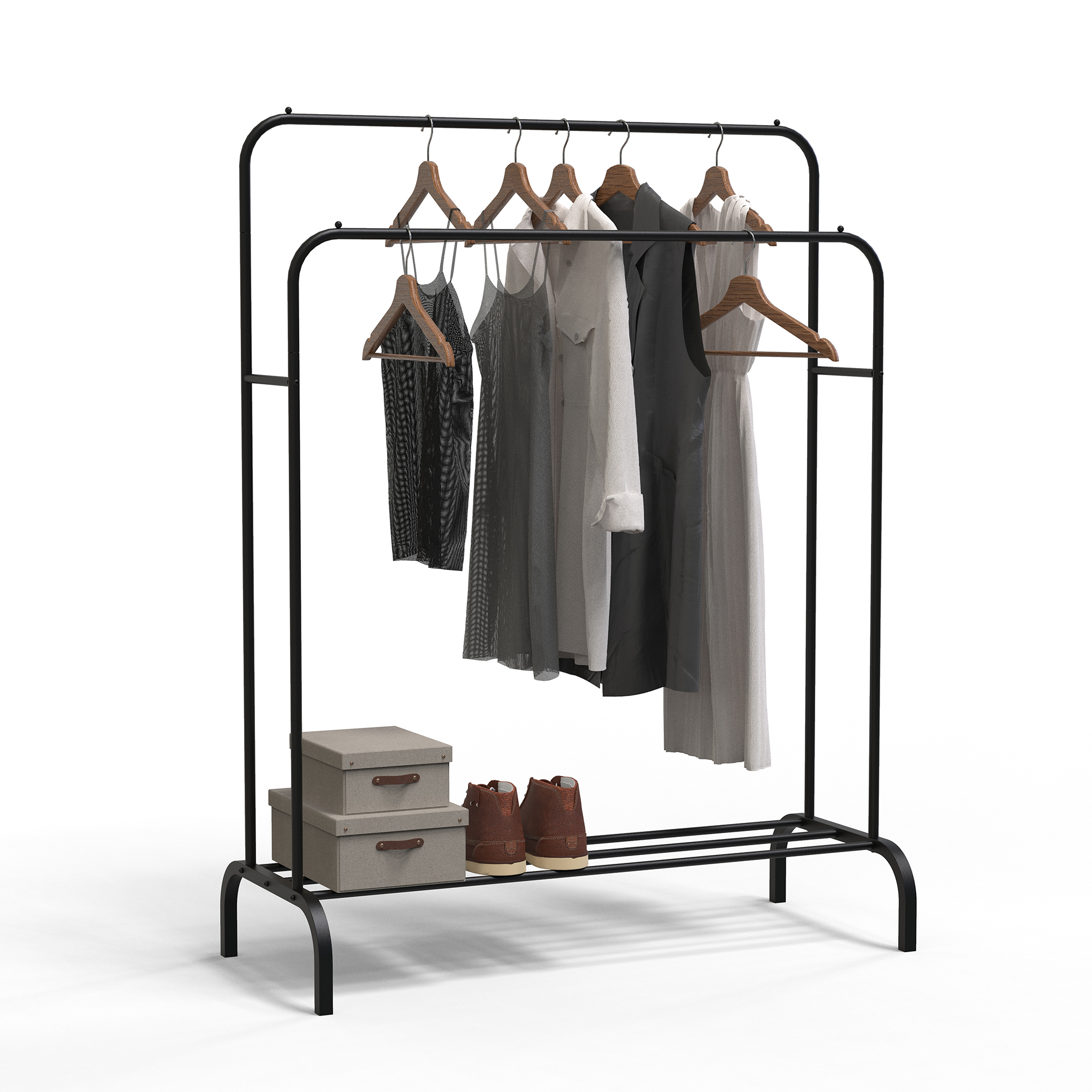Double Metal Garment Rack with Shelf