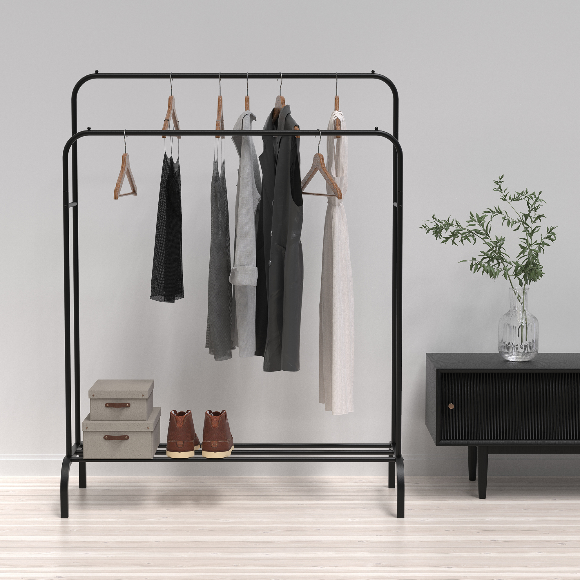 Double Metal Garment Rack with Shelf