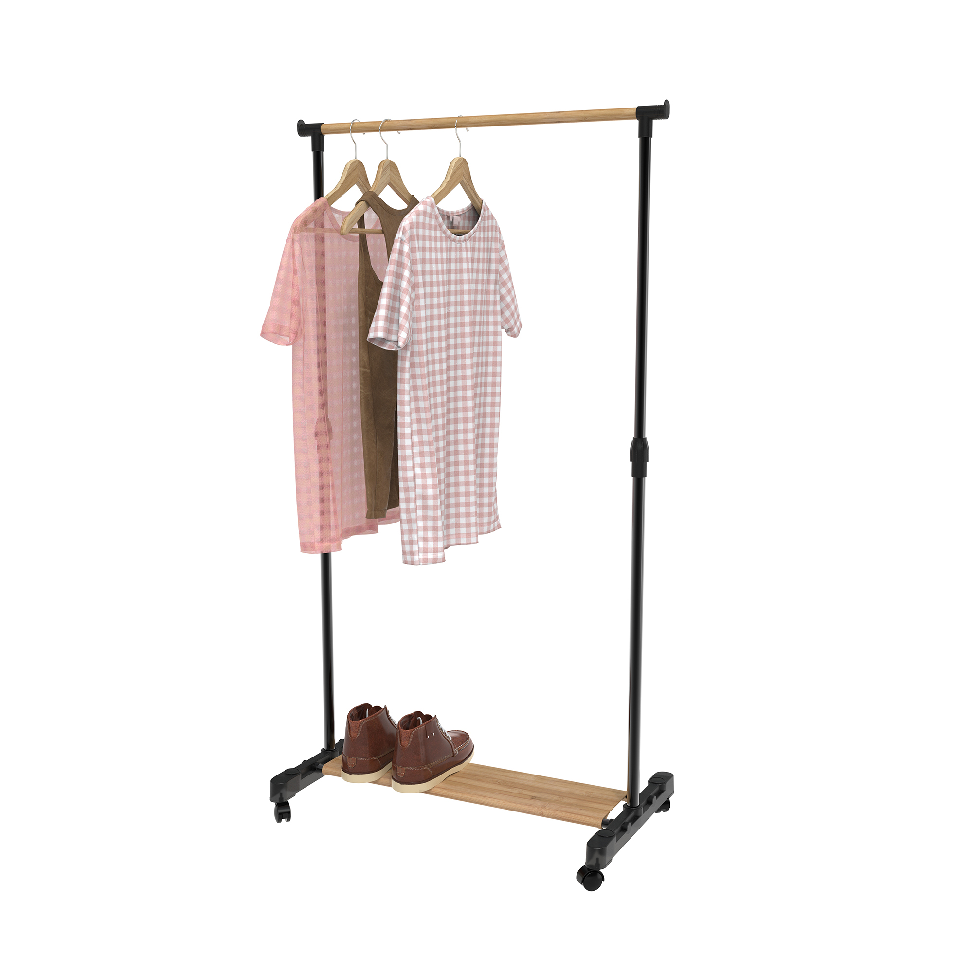 Adjustable Single Rail Garment Rack with Wheels