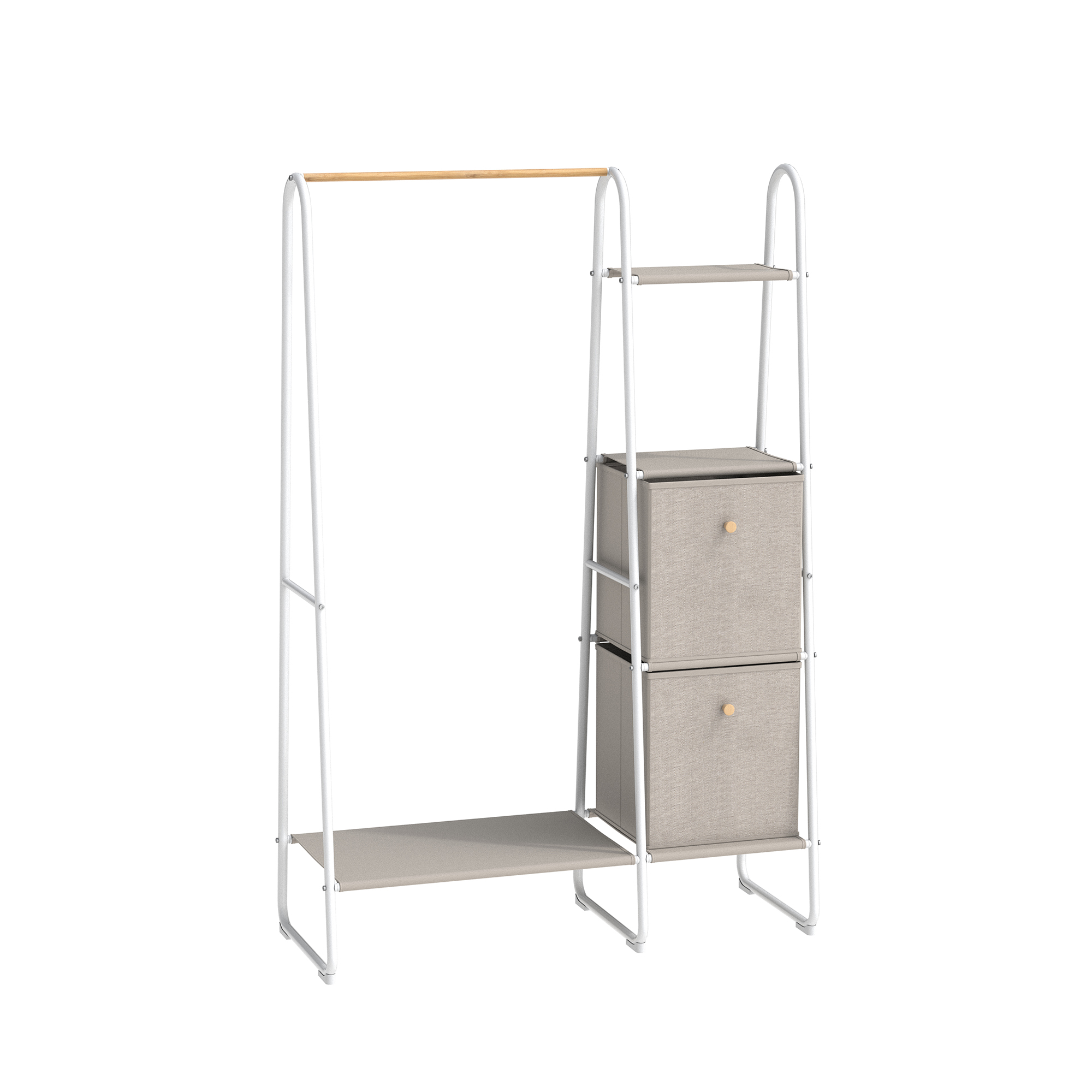 Double Metal Garment Rack with  Fabric Shelves and 2 Drawers