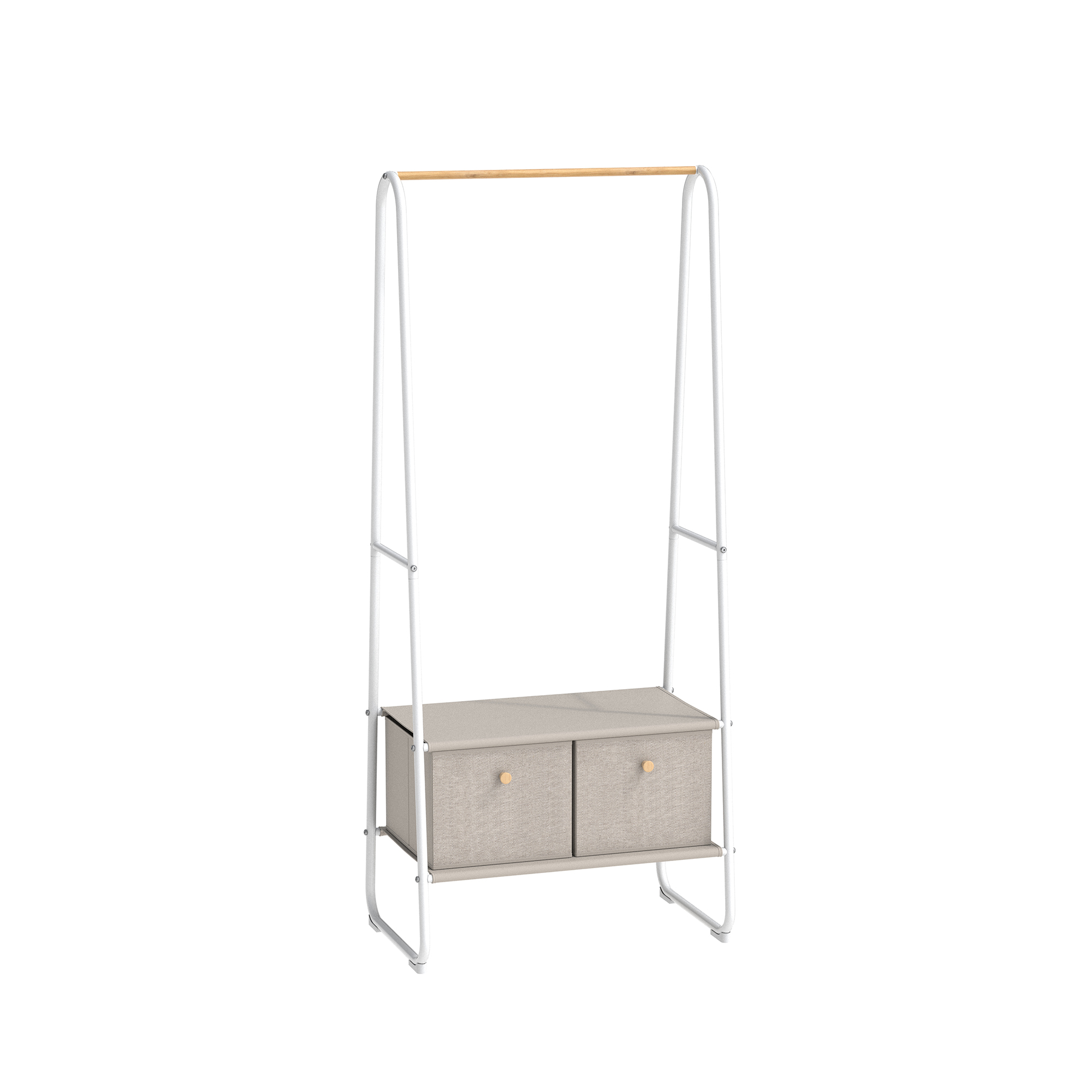 Singel Metal Garment Rack with  Fabric Shelves and 2 Drawers