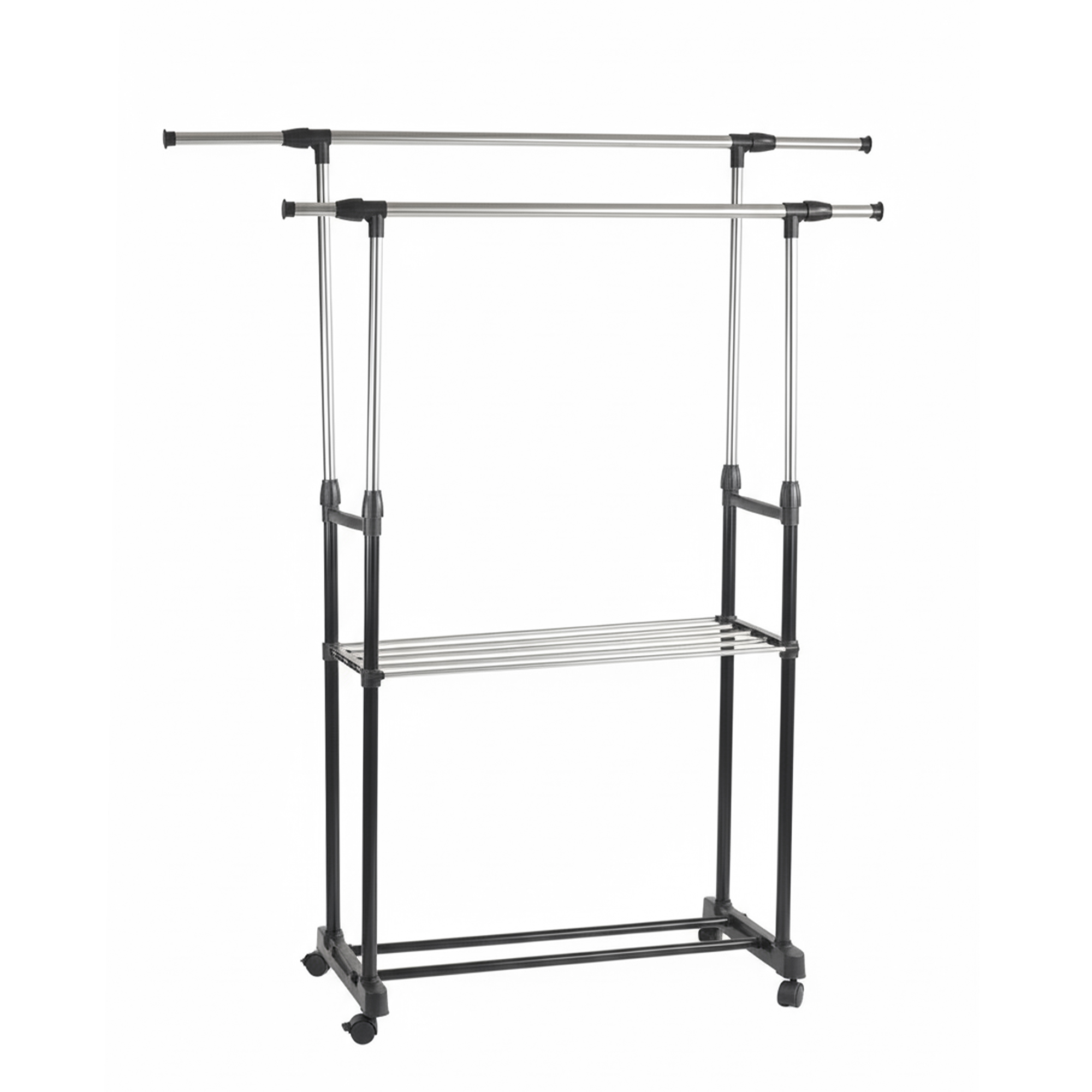 Adjustable Extendable Double-Rail Garment Rack with Wheels