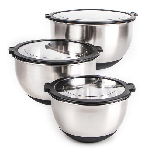 Patented Product Stainless Steel Mixing Bowl set of 3 With Transparent Lid,1.5QT 3QT 5QT