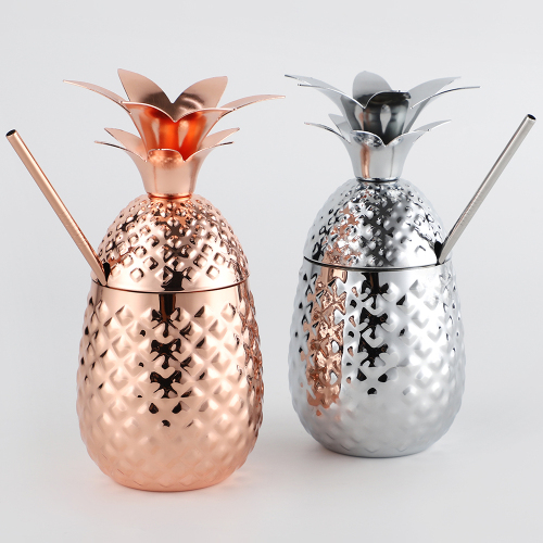 Custom Copper Plated Stainless Steel Wine Glass Cocktail Cup Pineapple Cup with Straw
