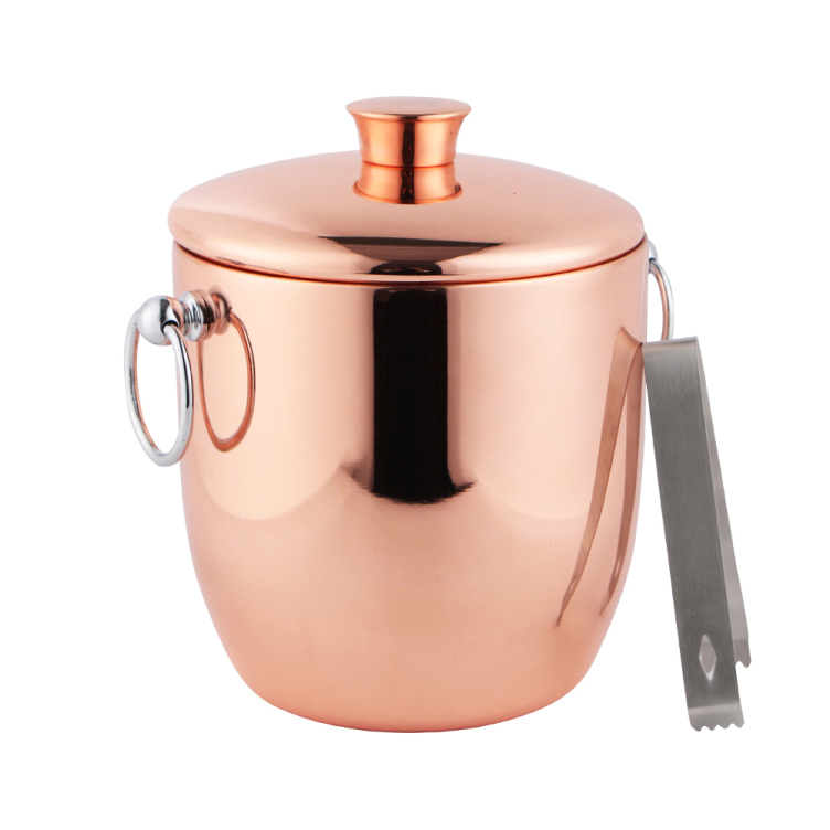 Copper Plated Insulated Metal Stainless Steel Wine Beer Ice Bucket with Lid