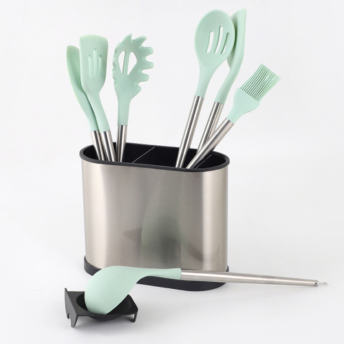 Kitchen Plastic Metal Stainless Steel Cutlery Kitchen Utensil Holder with Drain Holes