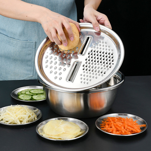 4.8QT Stainless Steel Multifunctional Mixing Bowl Set With Colander And Grater Plate