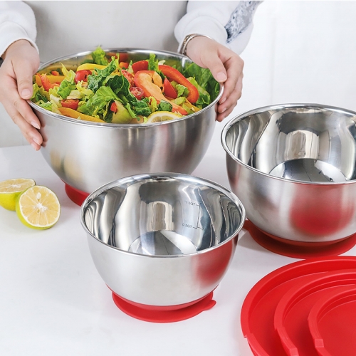 1.5/3/5 QT Non Slip Silicone Base Stainless Steel Mixing Bowls With Suction Set of 3