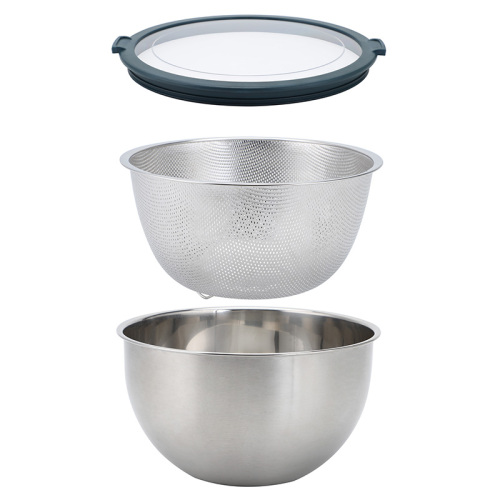 3QT 5QT Non Slip Silicone Base Stainless Steel Mixing Bowls With Lid and Colander