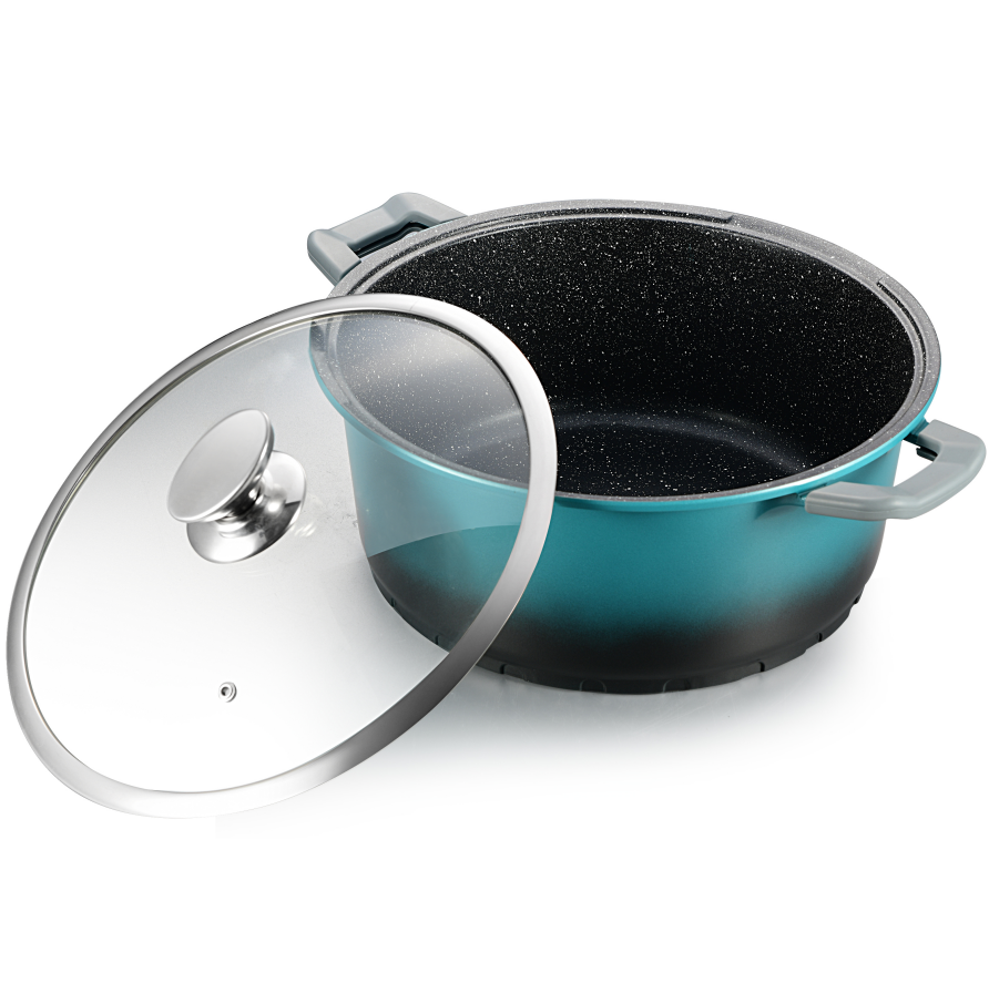 28cm New style sky blue aluminum casseroles with bakelite silicone cover handle