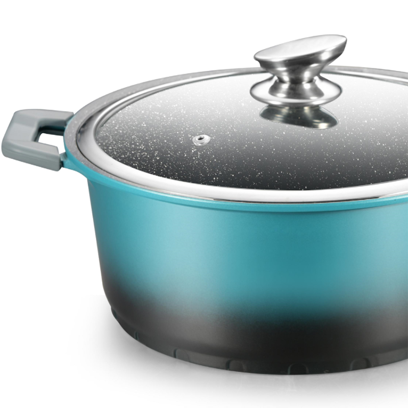 28cm New style sky blue aluminum casseroles with bakelite silicone cover handle