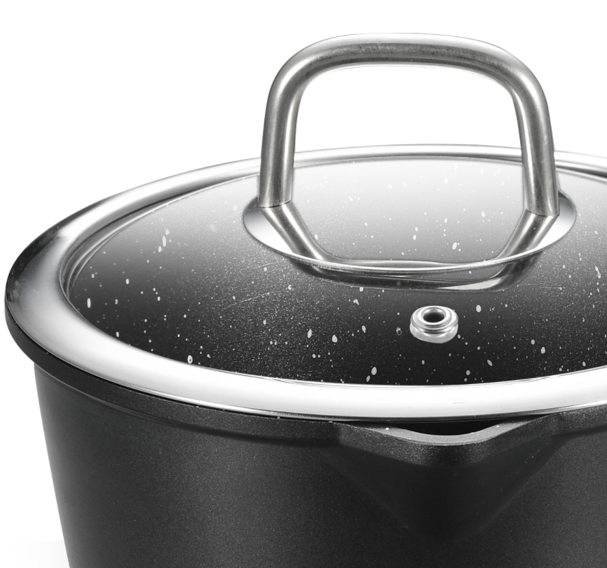 1.4L aluminum cooking pots non stick saucepan with glass lid and stainless steel knob