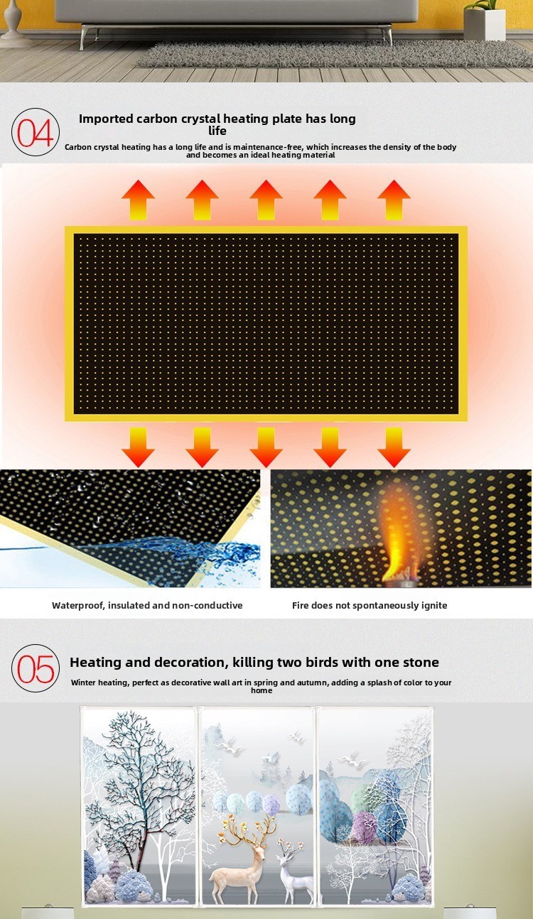 Graphene Heater Wall Mounted Aluminum Frame Electric Panel Heater with Thermostat, Infrared Space Heater for Bedroom & Bathroom