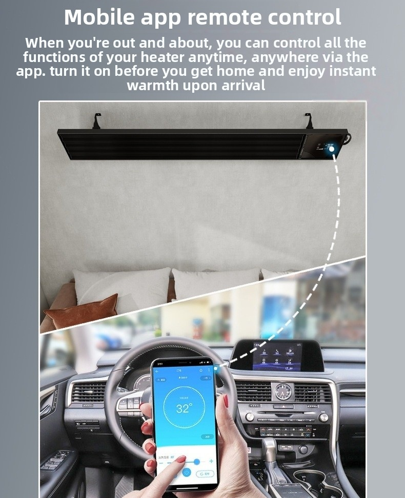 Graphene Wall Heater - Aluminum Frame Glass Panel Far Infrared Room Heater with WiFi Voice APP Control, 3s Quick Heat Silent No-Fan Space Heater 1800W-4000W
