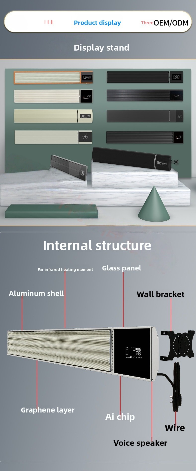 Graphene Wall Heater - Aluminum Frame Glass Panel Far Infrared Room Heater with WiFi Voice APP Control, 3s Quick Heat Silent No-Fan Space Heater 1800W-4000W