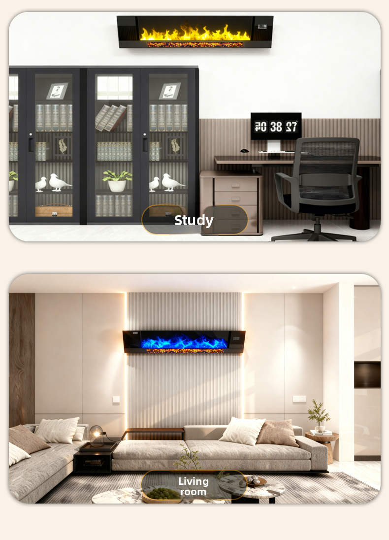 Graphene Wall Heater with 7-Color Flame Effect & Humidifier – 4000W Far Infrared Electric Fireplace Style Heater, WiFi/APP/Voice Control, IP24 Wall Mounted for Living Room 220V