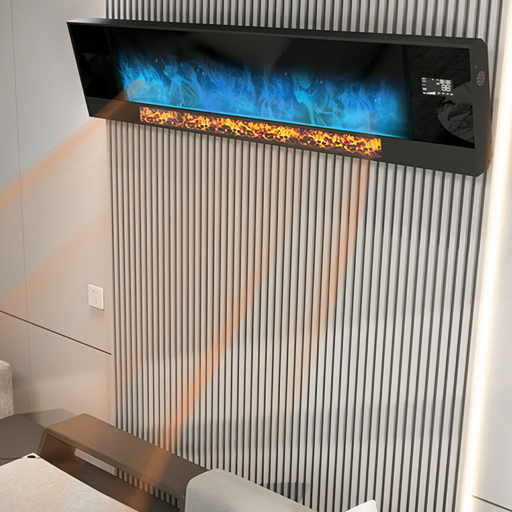 Graphene Wall Heater with 7-Color Flame Effect & Humidifier – 4000W Far Infrared Electric Fireplace Style Heater, WiFi/APP/Voice Control, IP24 Wall Mounted for Living Room 220V