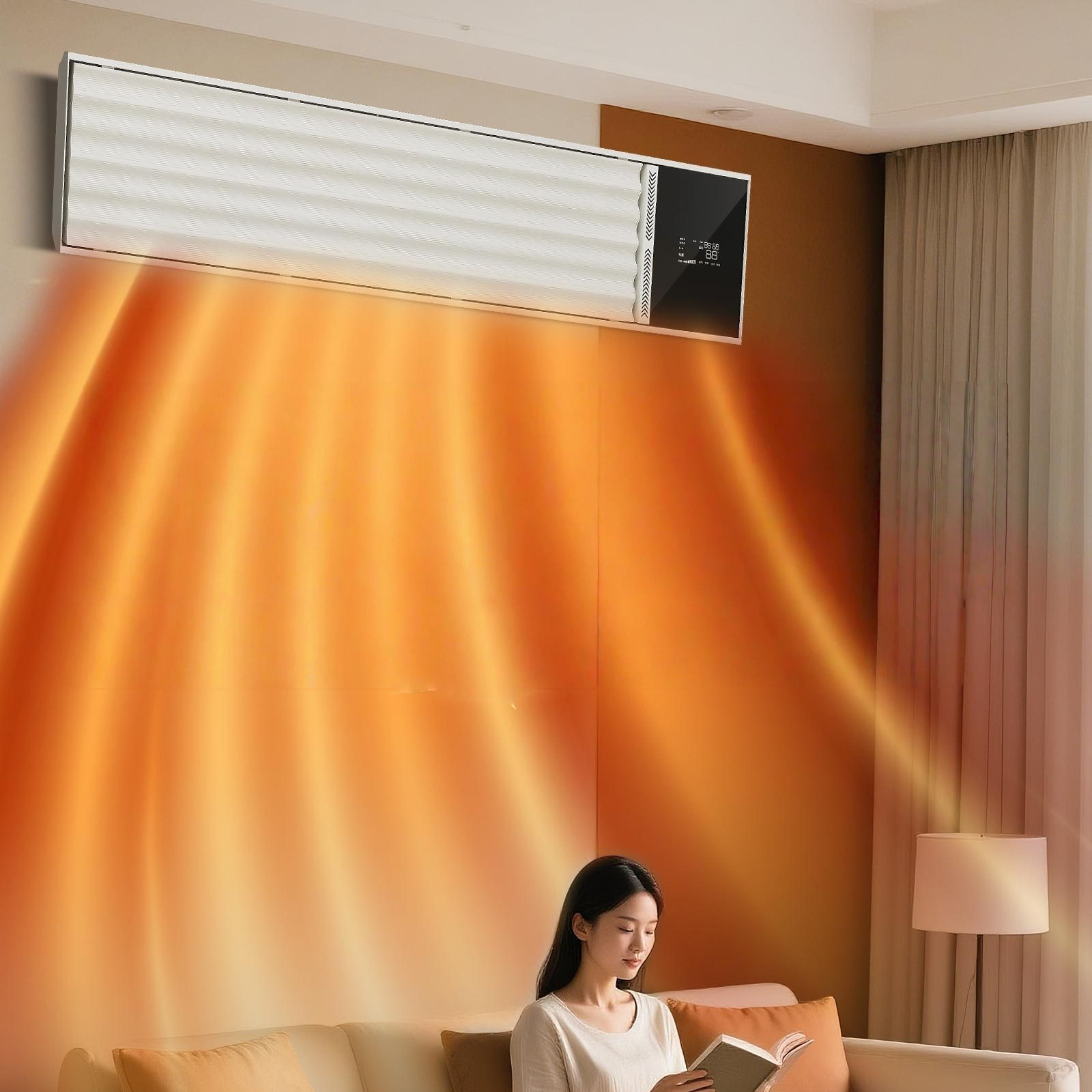 Graphene Wall Heater with Flame Effect & Humidifier – 1800W/2400W Far Infrared Electric Fireplace Style Heater, WiFi/APP/Voice Control, IP24 Wall Mounted for Living Room