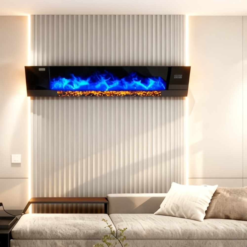 Graphene Wall Heater with 7-Color Flame Effect & Humidifier – 4000W Far Infrared Electric Fireplace Style Heater, WiFi/APP/Voice Control, IP24 Wall Mounted for Living Room 220V