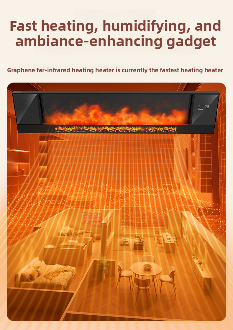 Graphene Wall Heater with 7-Color Flame Effect & Humidifier – 4000W Far Infrared Electric Fireplace Style Heater, WiFi/APP/Voice Control, IP24 Wall Mounted for Living Room 220V