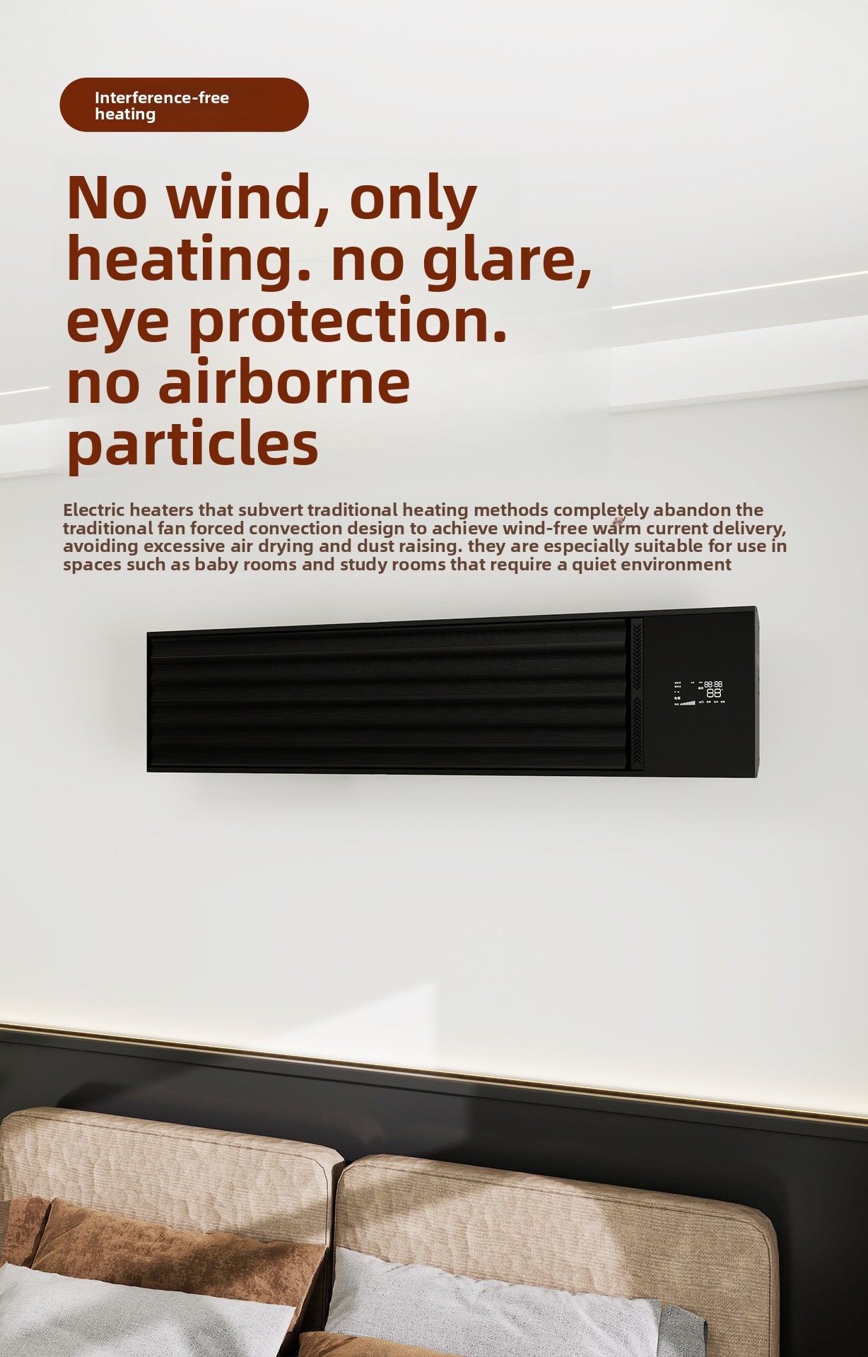 Graphene Wall Heater with Flame Effect & Humidifier – 1800W/2400W Far Infrared Electric Fireplace Style Heater, WiFi/APP/Voice Control, IP24 Wall Mounted for Living Room