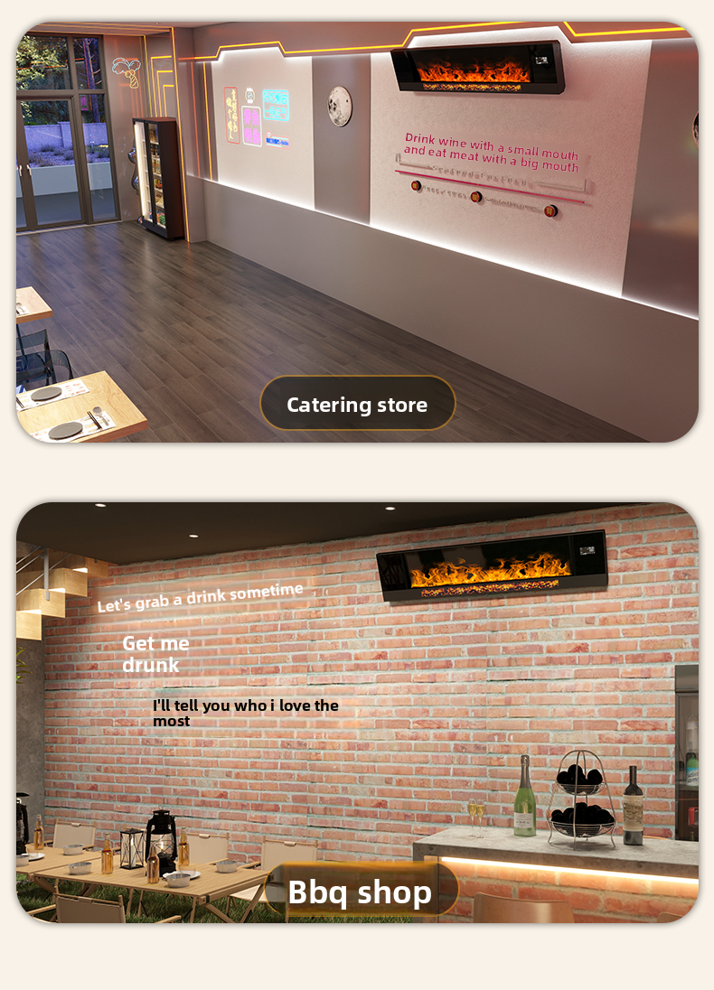 Graphene Wall Heater with 7-Color Flame Effect & Humidifier – 4000W Far Infrared Electric Fireplace Style Heater, WiFi/APP/Voice Control, IP24 Wall Mounted for Living Room 220V