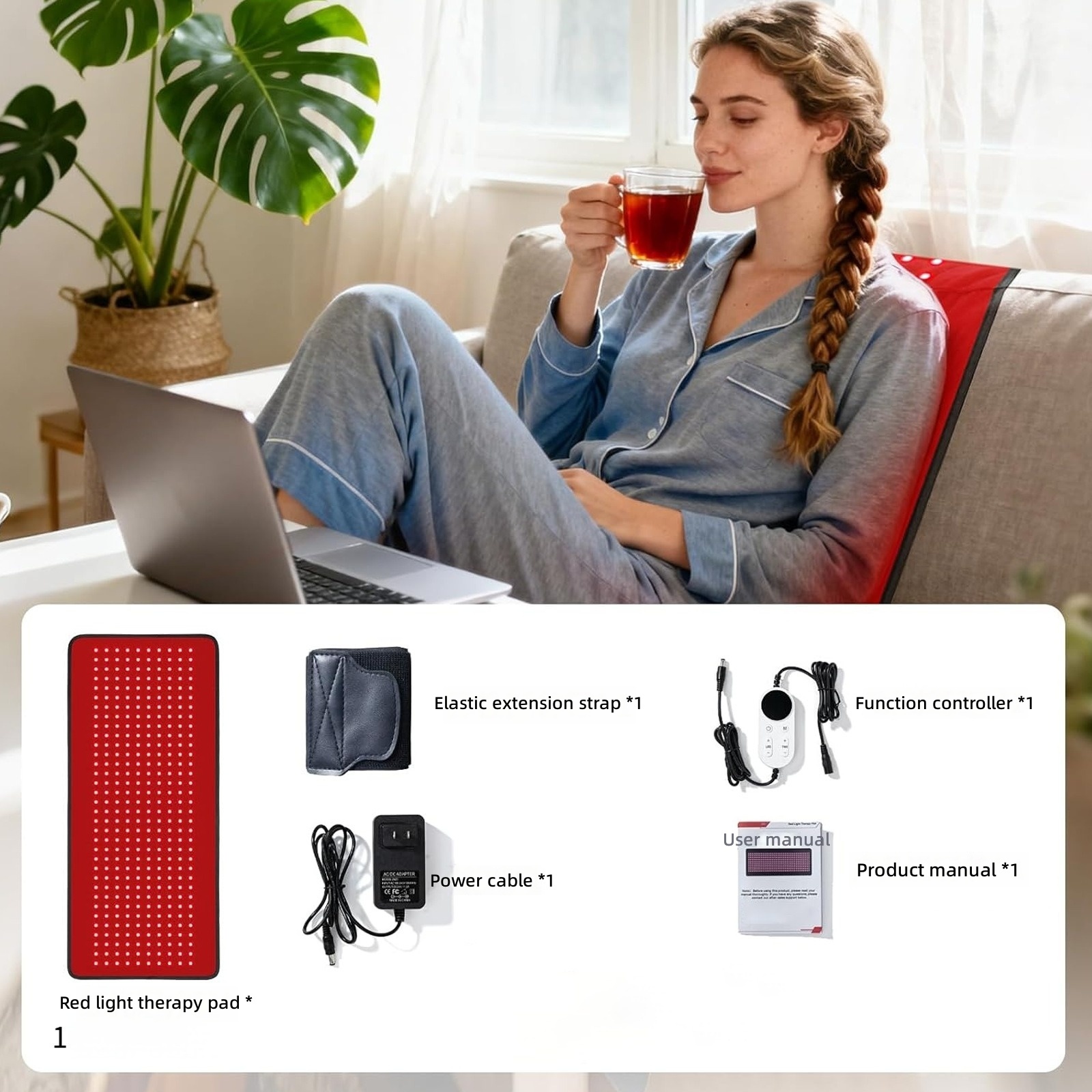 360 Dual Wavelength LED Red Light Therapy Pad 48W High Power Near Infrared Heating Mat Adjustable Timer 100*55cm Large Size for Muscle Recovery Body Detox
