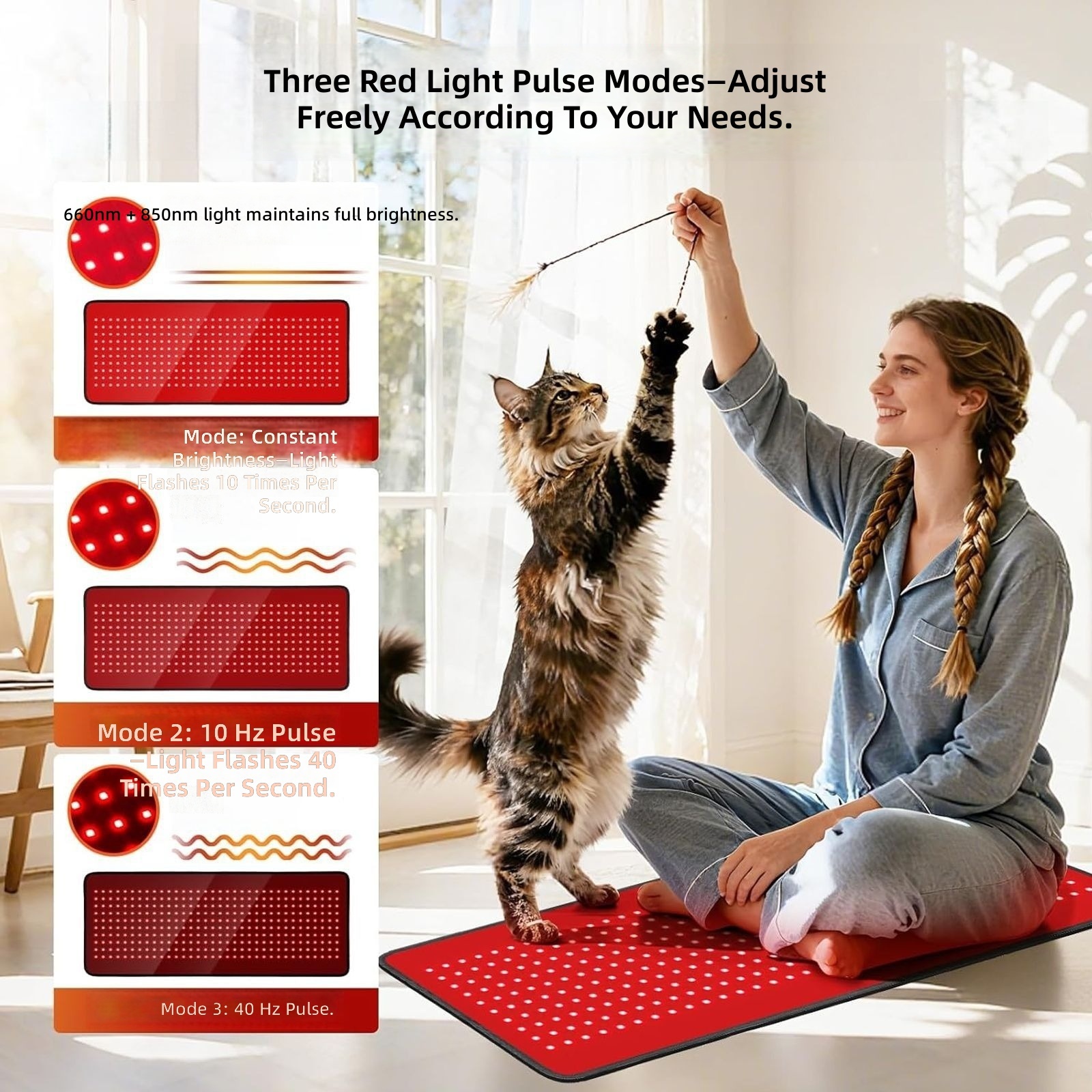 360 Dual Wavelength LED Red Light Therapy Pad 48W High Power Near Infrared Heating Mat Adjustable Timer 100*55cm Large Size for Muscle Recovery Body Detox