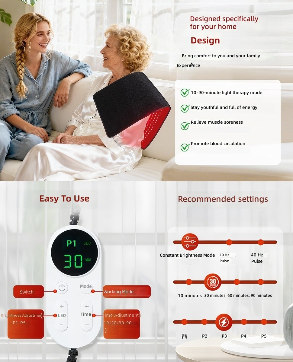 360 Dual Wavelength LED Red Light Therapy Pad 48W High Power Near Infrared Heating Mat Adjustable Timer 100*55cm Large Size for Muscle Recovery Body Detox