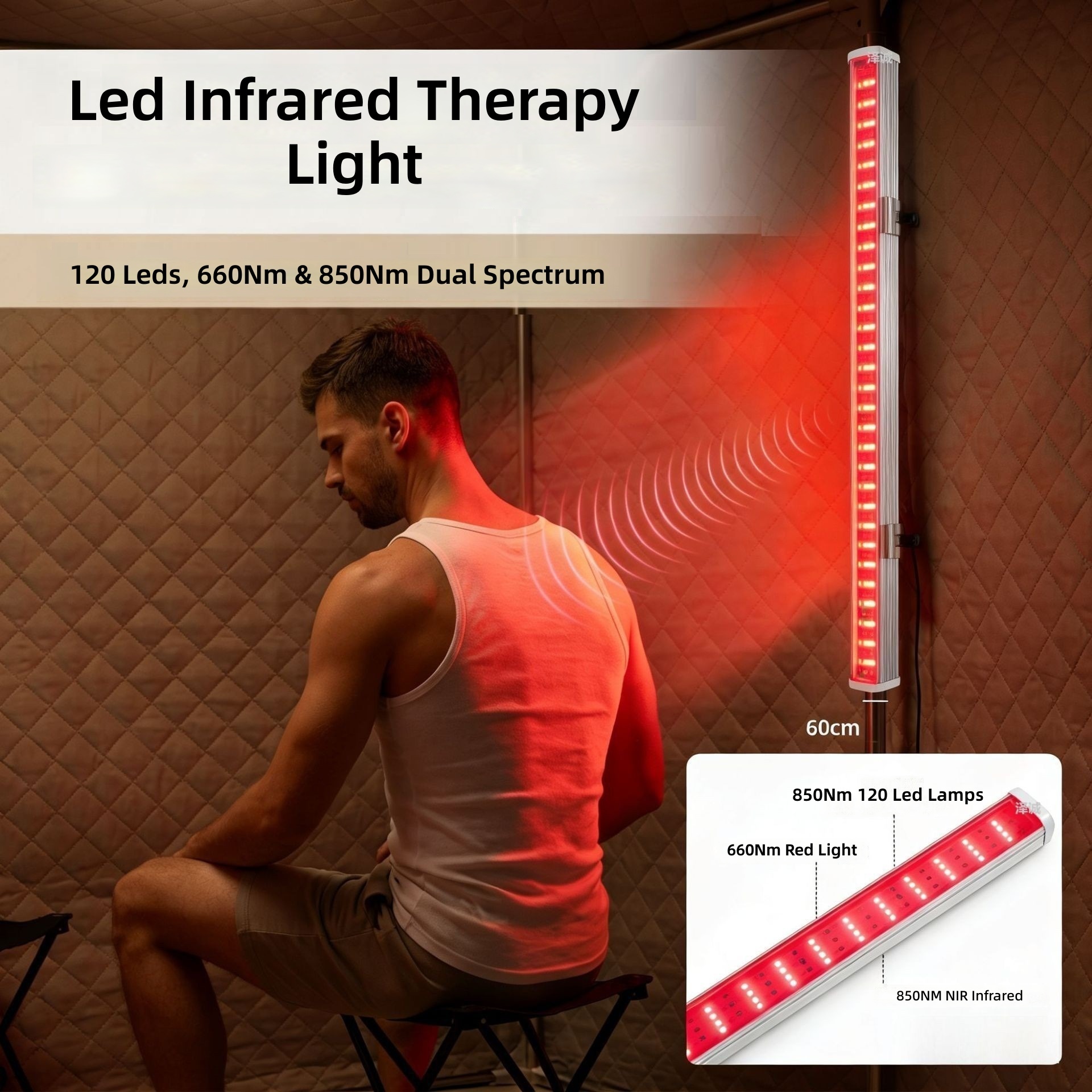 High-Efficiency 60LM/W Red Light Therapy Device 18W, Portable Infrared Heating Lamp with Adjustable Brightness for Home Spa