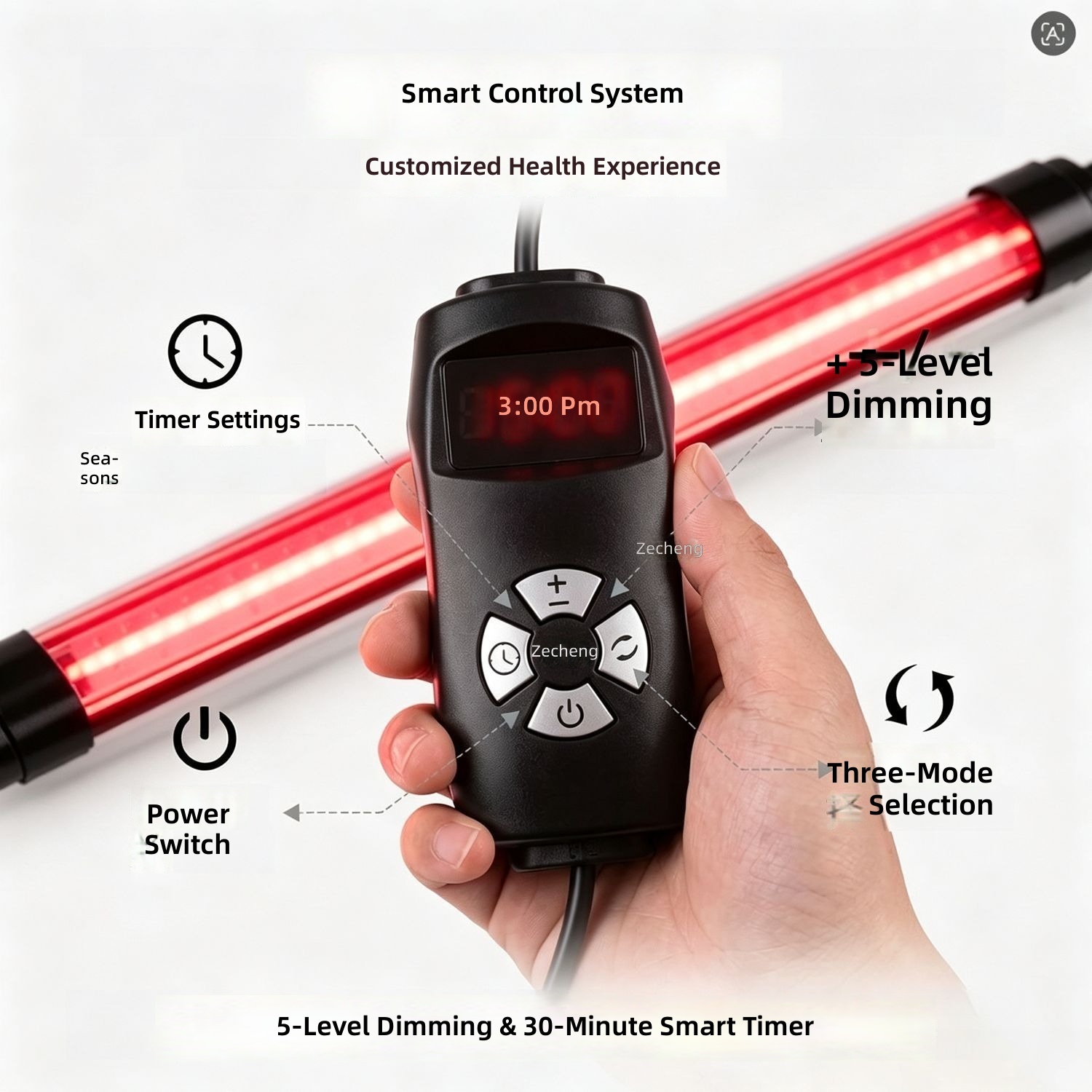High-Efficiency 60LM/W Red Light Therapy Device 18W, Portable Infrared Heating Lamp with Adjustable Brightness for Home Spa