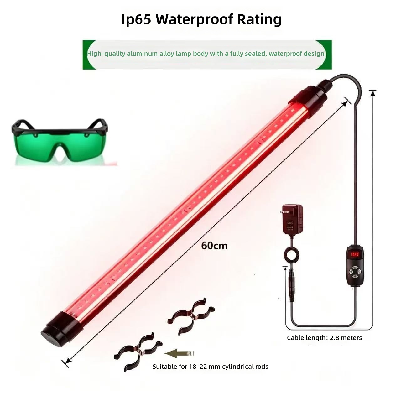 High-Efficiency 60LM/W Red Light Therapy Device 18W, Portable Infrared Heating Lamp with Adjustable Brightness for Home Spa