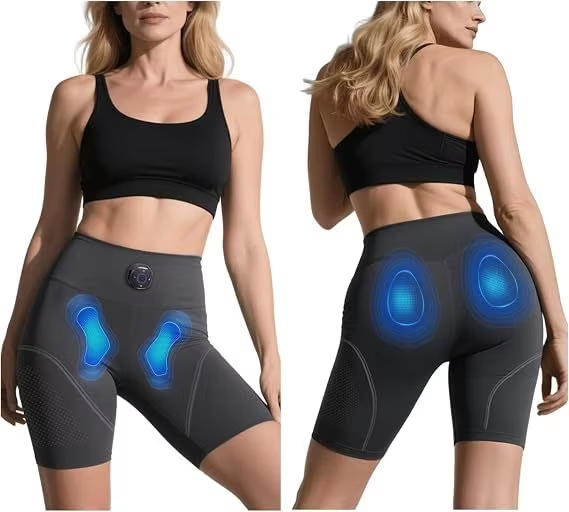 Wireless EMS Hip Massage Shorts for Women, 4-Point Pulse + Hip Hot Compress, Huantiao Chengfu Acupoints, Fitness Shorts