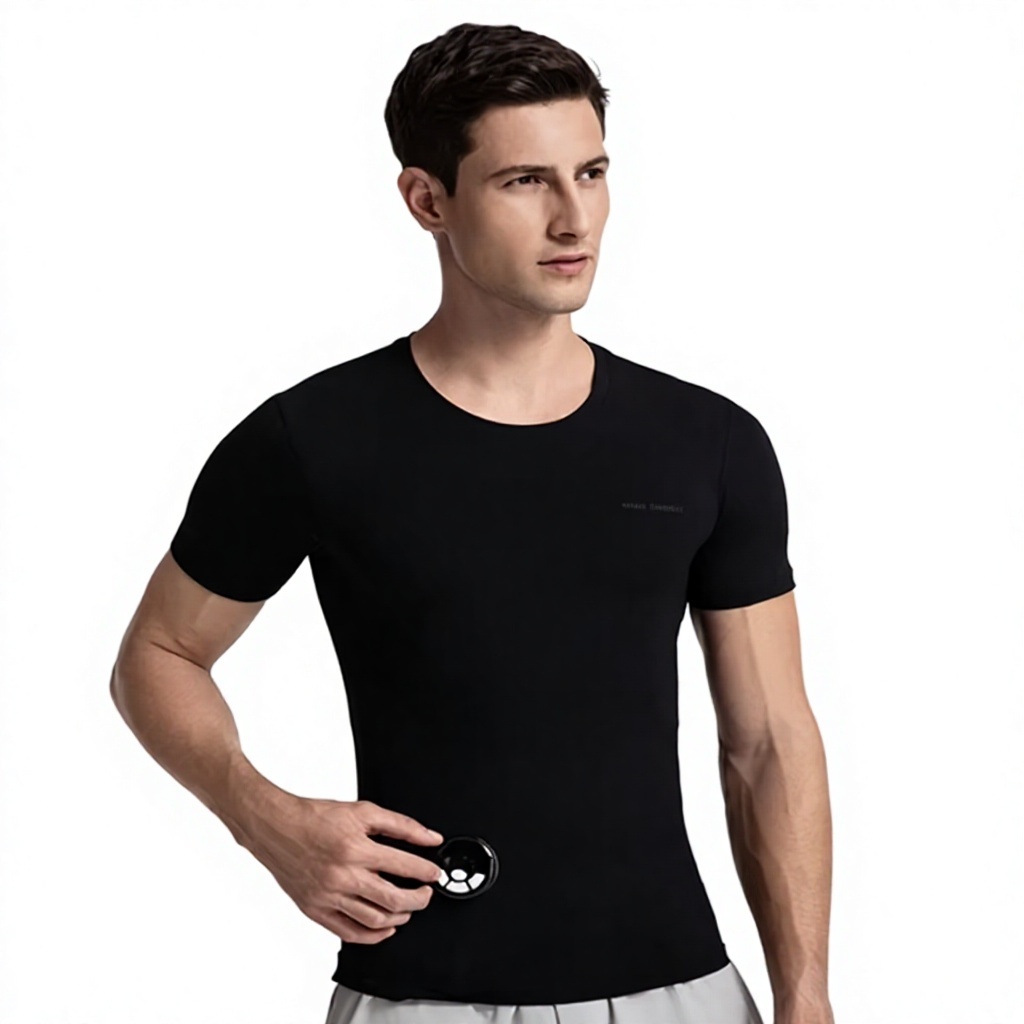 EMS Hot Compress Massage T-Shirt for Men, 8 Modes 19 Levels, Waist Back Pulse Heating Fitness Shirt