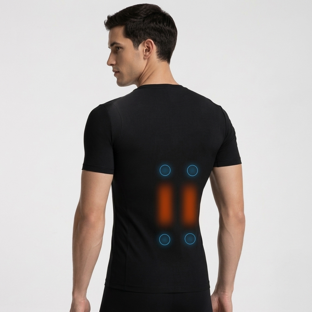 EMS Hot Compress Massage T-Shirt for Men, 8 Modes 19 Levels, Waist Back Pulse Heating Fitness Shirt