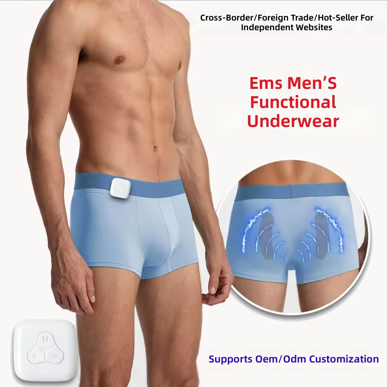 Men's EMS Pulse Massage Underwear, Energy Stone Acupoint Care Boxer Briefs, Changqiang Yingwei Points, Detachable Controller