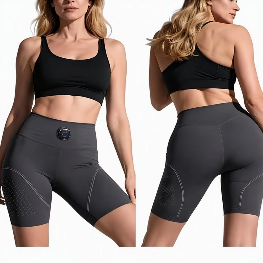 Wireless EMS Hip Massage Shorts for Women, 4-Point Pulse + Hip Hot Compress, Huantiao Chengfu Acupoints, Fitness Shorts