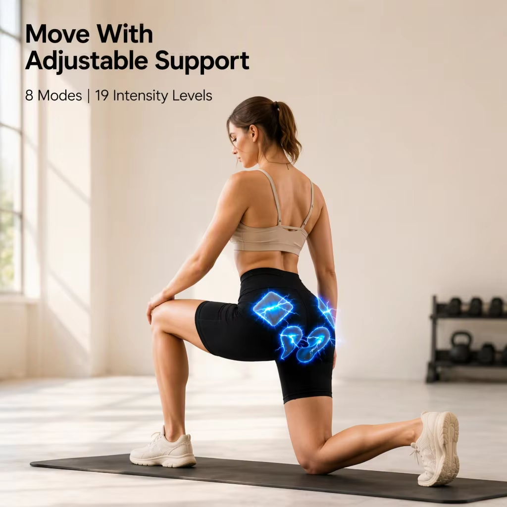EMS Microcurrent Hip-Lifting Shorts - 8 Modes, 19 Intensity Levels, Breathable Fabric for Shaping & Toning