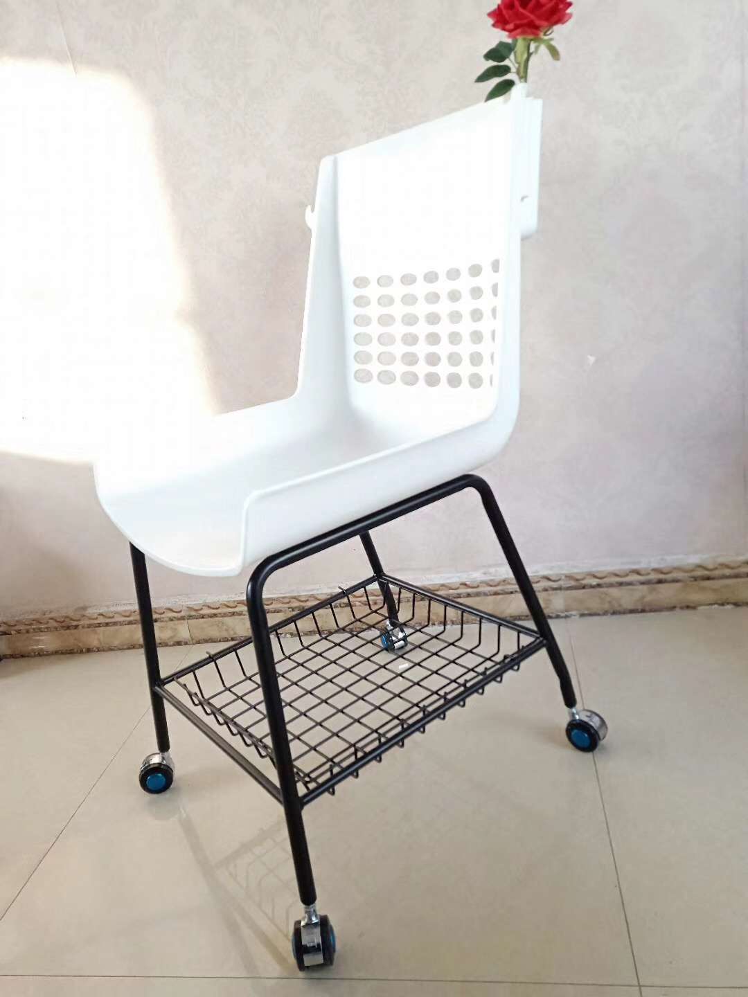 moving training chair plastic chair with a holder and a bookshelf