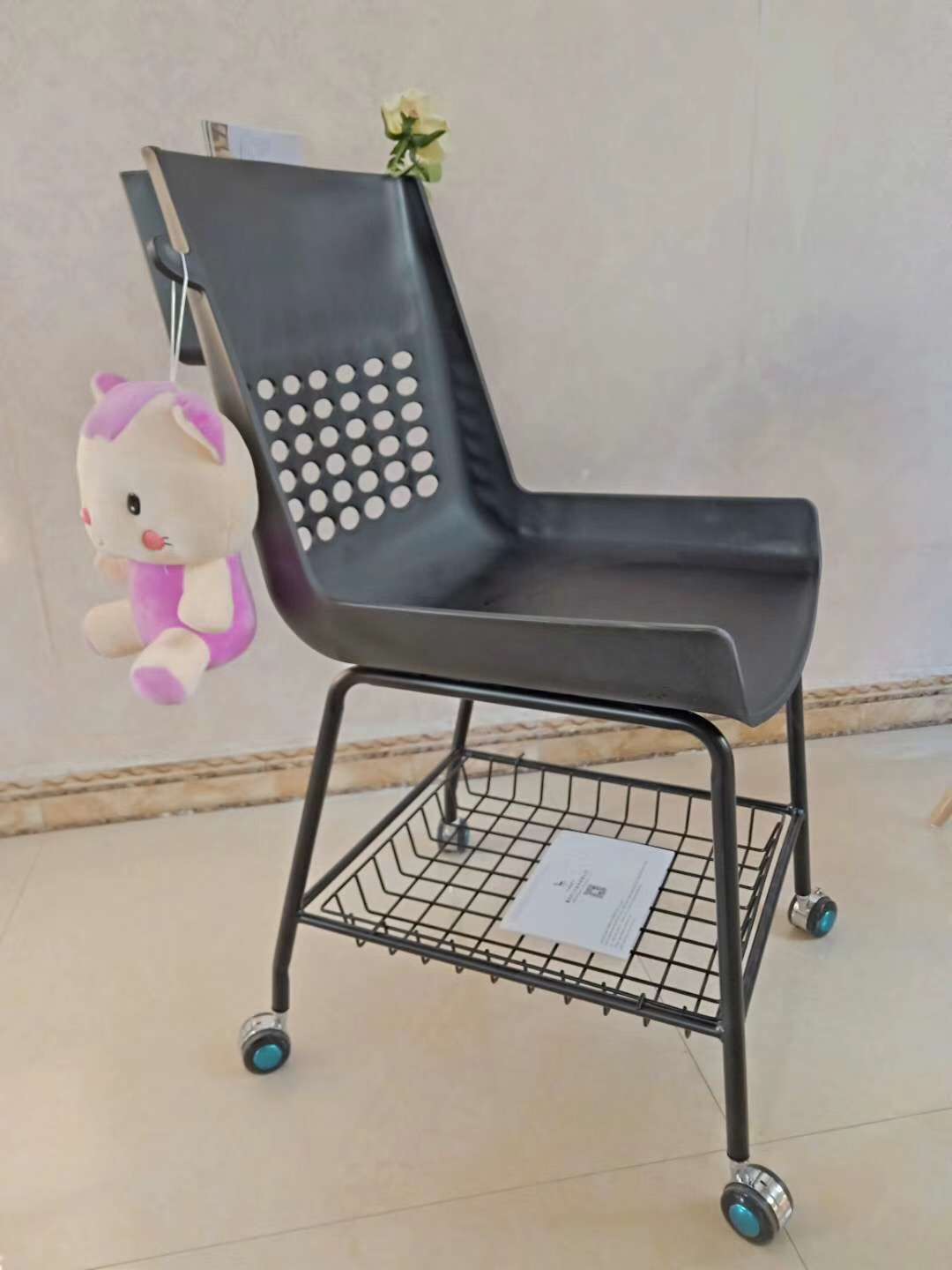 moving training chair plastic chair with a holder and a bookshelf