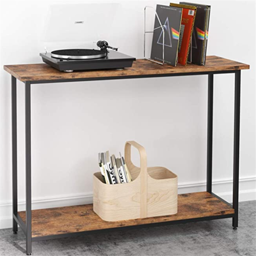 Narrow Nightstand for Small Spaces, End Table, Sofa Side Table with 2-Tier Storage Shelf, for Living Room, Entryway, Bedroom, Metal Frame and Easy Assembly, Rustic Brown